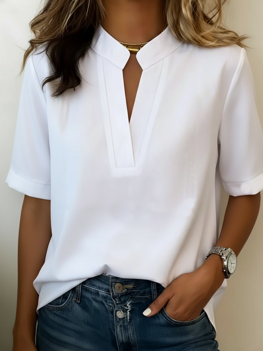 Carol | Blusa con colletto alla coreana e maniche corte