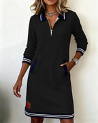 Evelyn | Abito in felpa con colletto a zip e polsini a righe