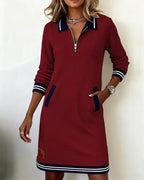 Evelyn | Abito in felpa con colletto a zip e polsini a righe