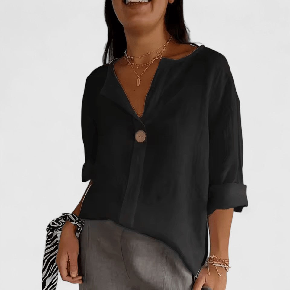 Gloria | Blusa in misto lino con scollo a V e maniche a tre quarti