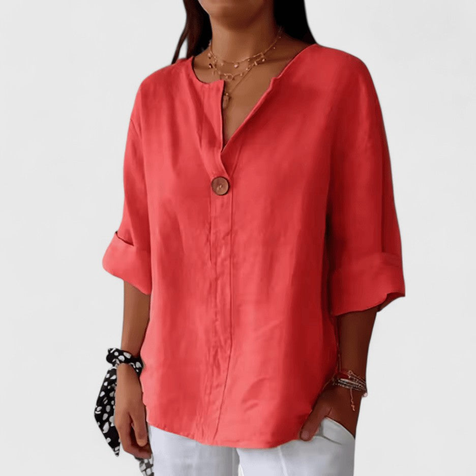 Gloria | Blusa in misto lino con scollo a V e maniche a tre quarti