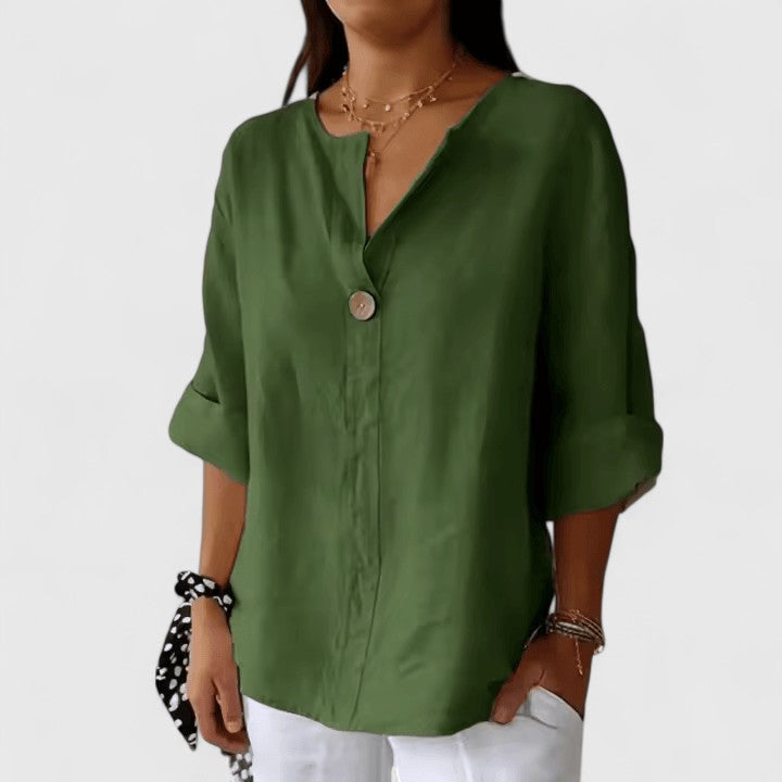 Gloria | Blusa in misto lino con scollo a V e maniche a tre quarti