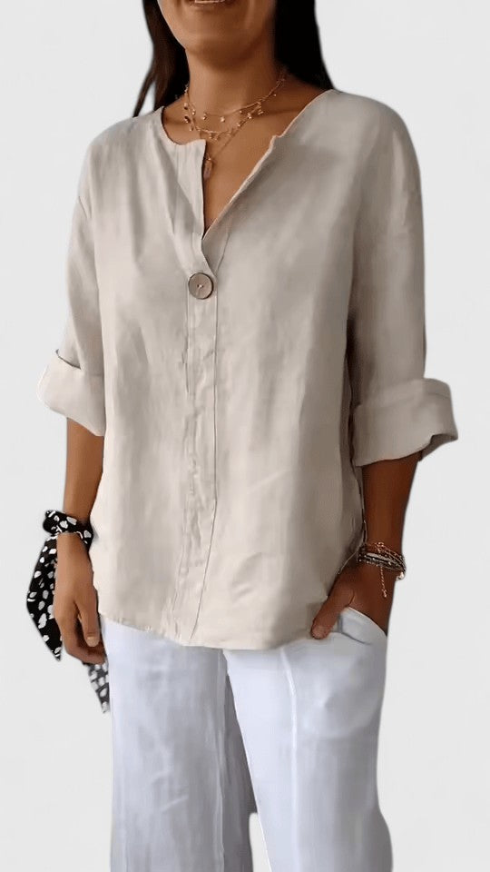 Gloria | Blusa in misto lino con scollo a V e maniche a tre quarti