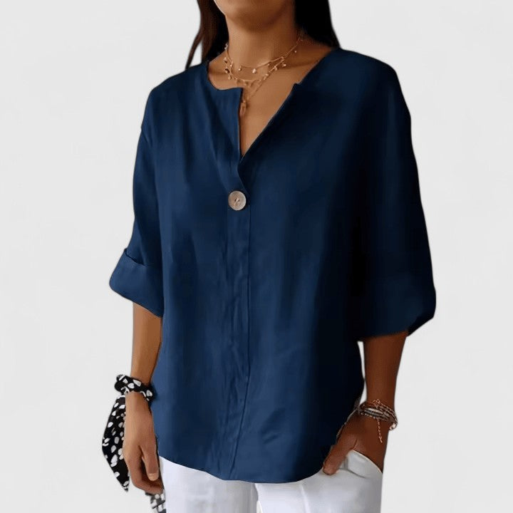 Gloria | Blusa in misto lino con scollo a V e maniche a tre quarti