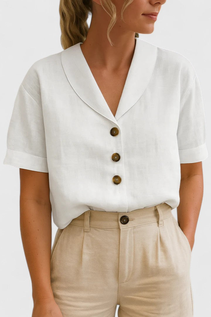 Stephanie | Camicia abbottonata a maniche corte con colletto aperto
